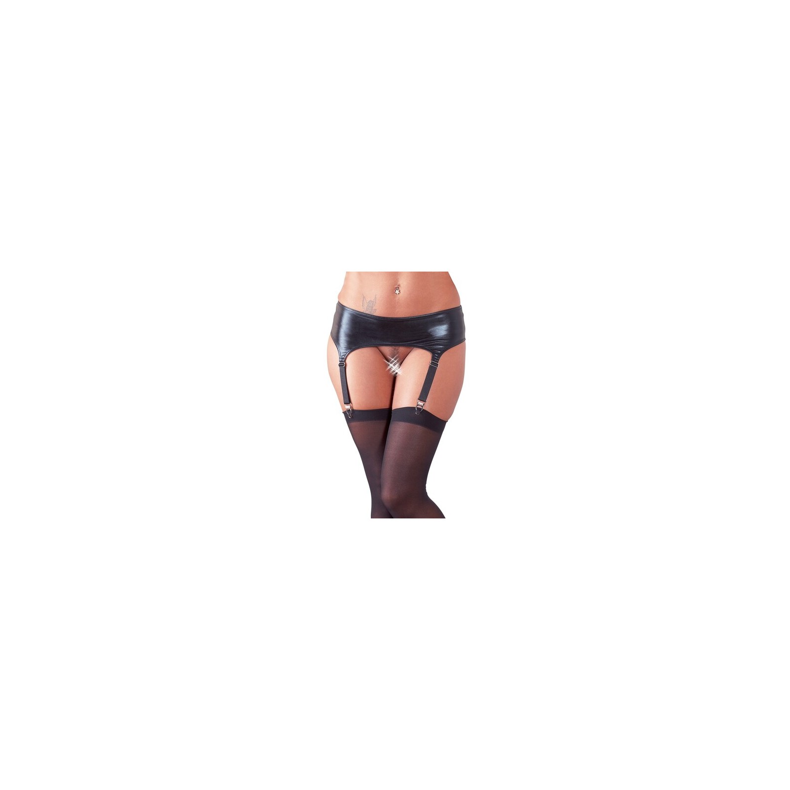 Wet Look Suspender Belt and Stockings Set