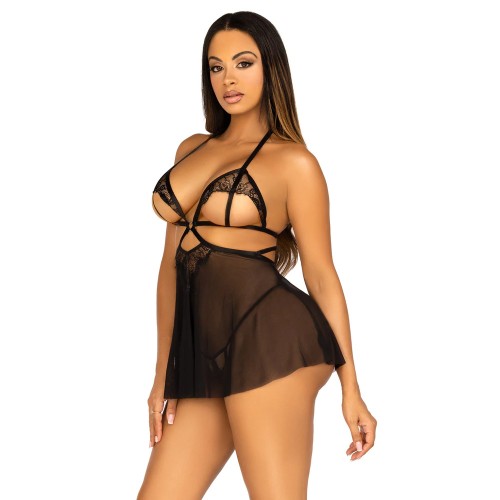 Conjunto Babydoll Open Cup Leg Avenue para Noches Seductoras