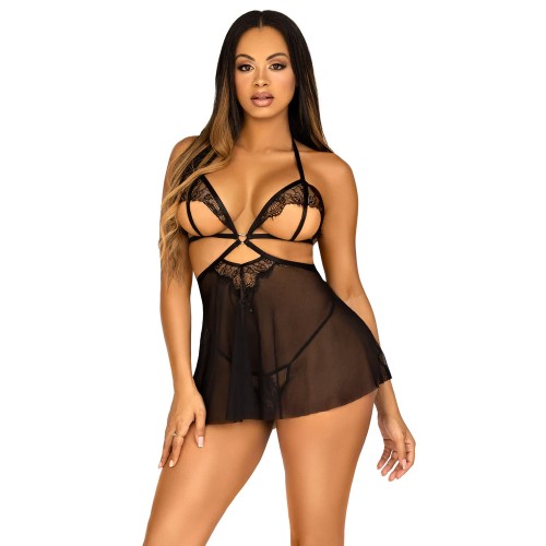 Conjunto Babydoll Open Cup Leg Avenue para Noches Seductoras